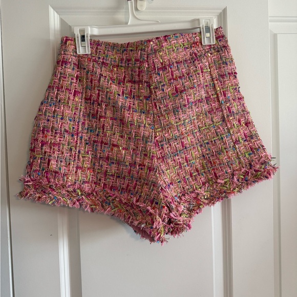 She + Sky Pink High Waist Tweed Shorts - Picture 4 of 5